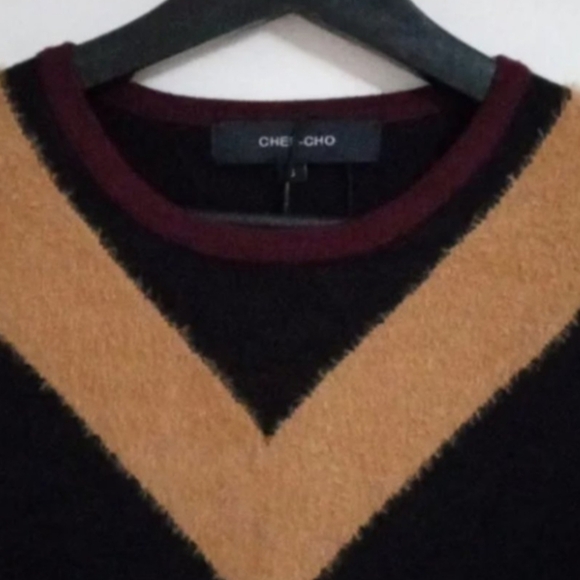 Black and Brown V-Neck Sweater Ptp 18" Length 24" By Cheecho - Picture 2 of 2
